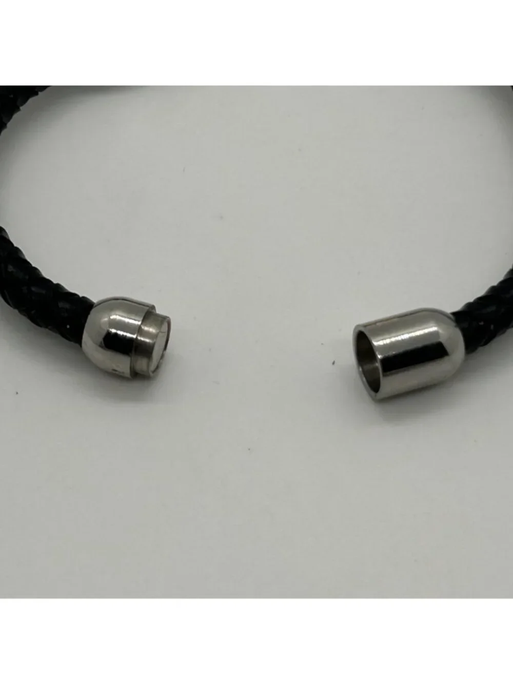 Men's Black Braided Leather Bracelet With Stainless Steel Magnetic Clasp Size 7